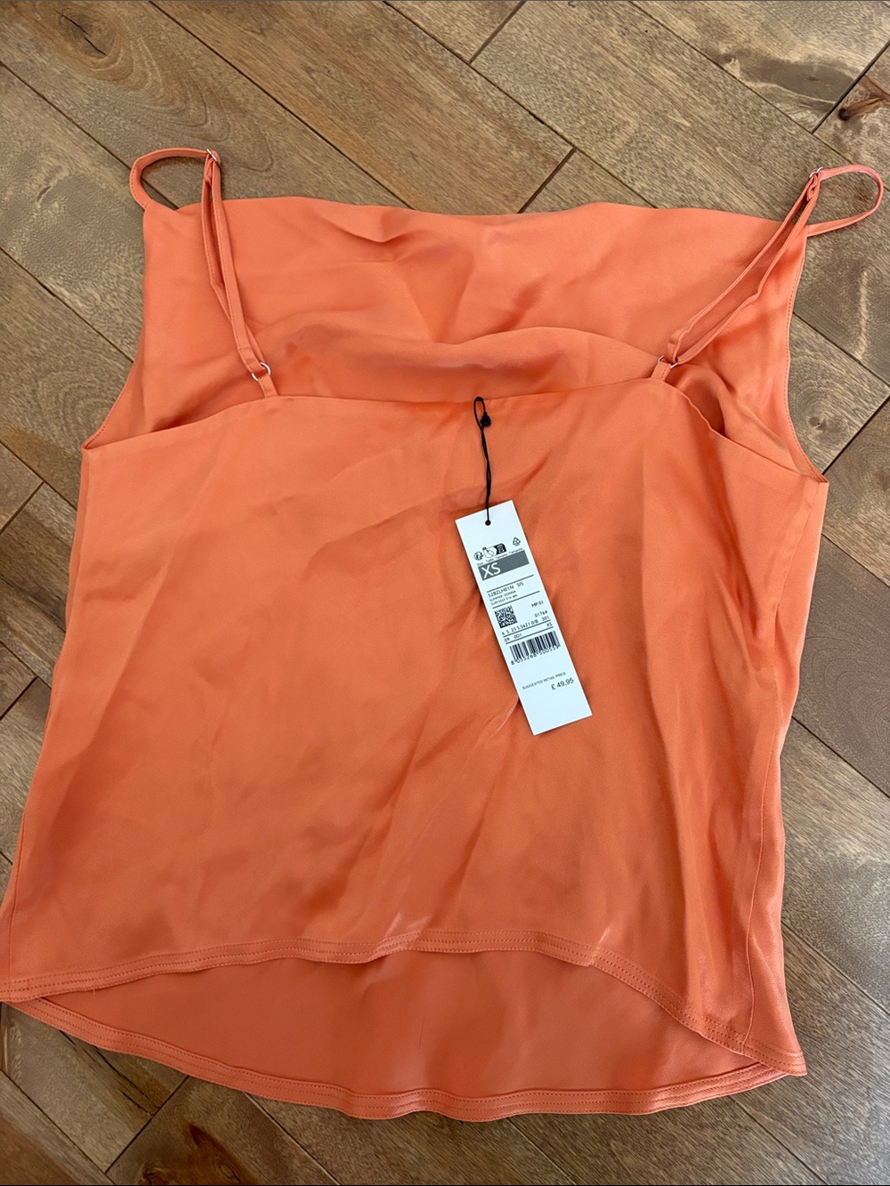 Sisley Coral-Orange Satin Spaghetti Strap Camisole NWT - Picture 5 of 7